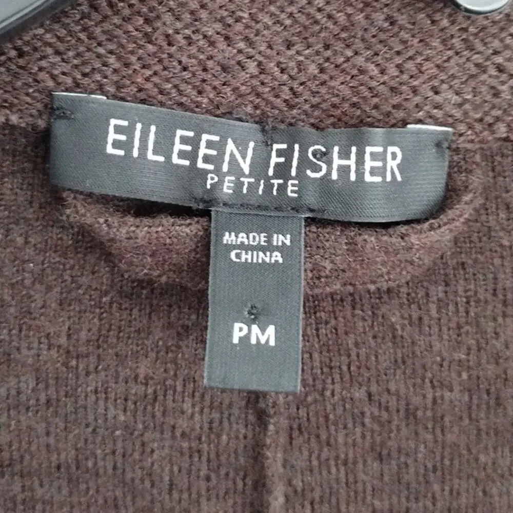Eileen Fisher Brown Merino Wool w/Lamb Leather Suede Trim Jacket Medium Petite